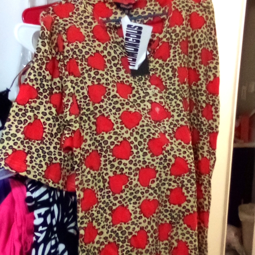 Leopard Print Pajama Set with Red Hearts